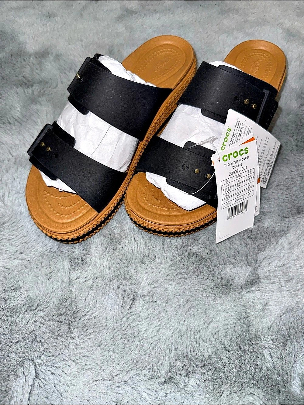 Crocs Brooklyn Woven Buckle Woven Buckle Platform Sandals Black & Brown US 8 NWT